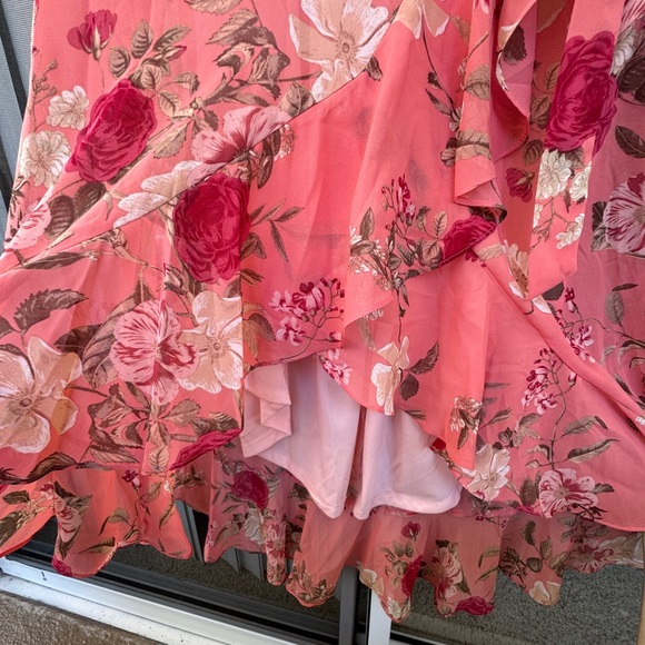 Jessica Howard - Pink Floral Ruffled High-low Wrap Dress Size 14 - Picture 5 of 8